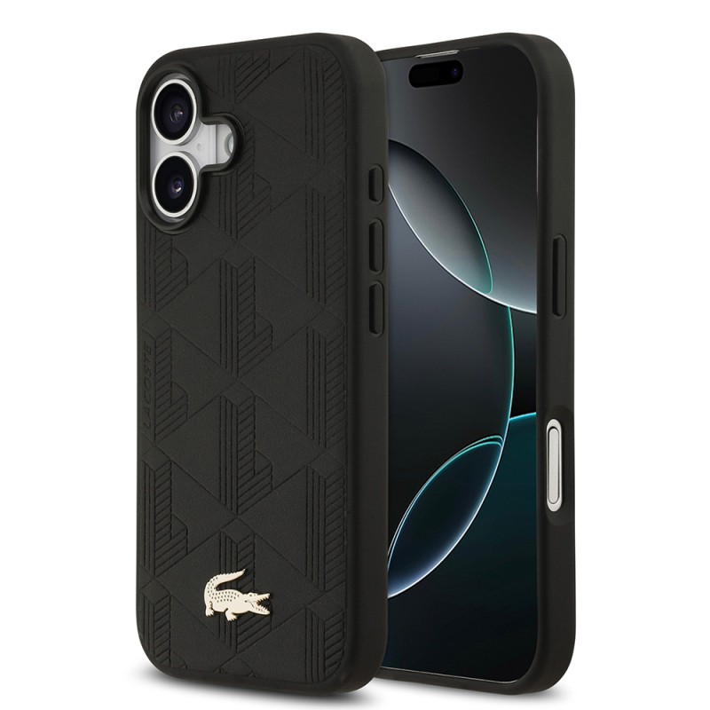 Apple iPhone 17 Case Lacoste Original Licensed M-Safe Charging Feature PU Leather Design Mixed Monogram Pattern Cover - 1