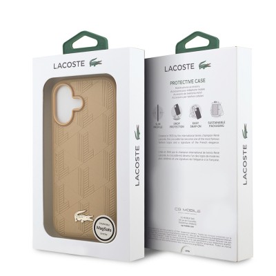 Apple iPhone 17 Case Lacoste Original Licensed M-Safe Charging Feature PU Leather Design Mixed Monogram Pattern Cover - 17