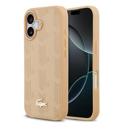 Apple iPhone 17 Case Lacoste Original Licensed M-Safe Charging Feature PU Leather Design Mixed Monogram Pattern Cover - 3