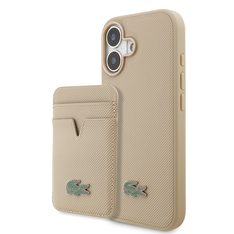 Apple iPhone 17 Case Lacoste Original Licensed M-Safe Charging Feature PU Pique Pattern Metal Logo Card Holder Cover - 1