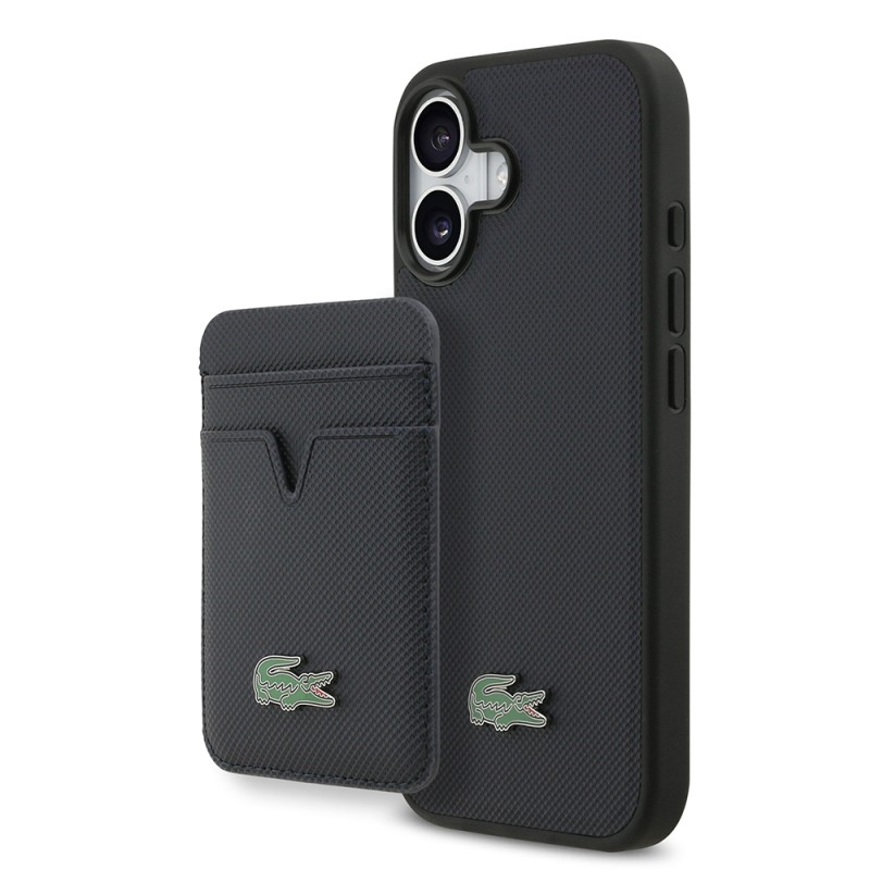 Apple iPhone 17 Case Lacoste Original Licensed M-Safe Charging Feature PU Pique Pattern Metal Logo Card Holder Cover - 3