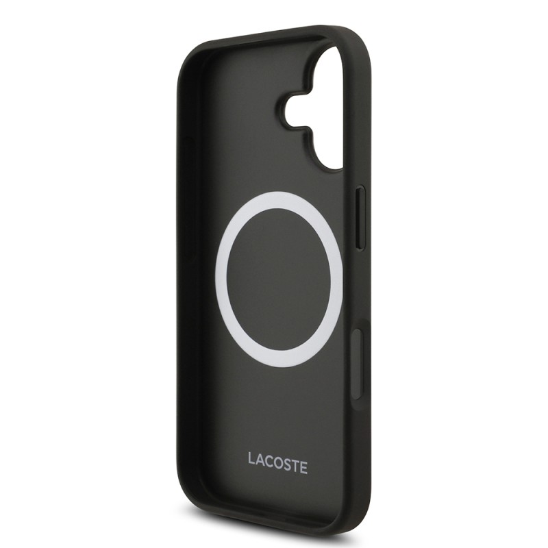 Apple iPhone 17 Case Lacoste Original Licensed M-Safe Charging Feature PU Pique Pattern Metal Logo Card Holder Cover - 37