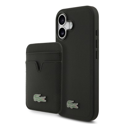 Apple iPhone 17 Case Lacoste Original Licensed M-Safe Charging Feature PU Pique Pattern Metal Logo Card Holder Cover - 5