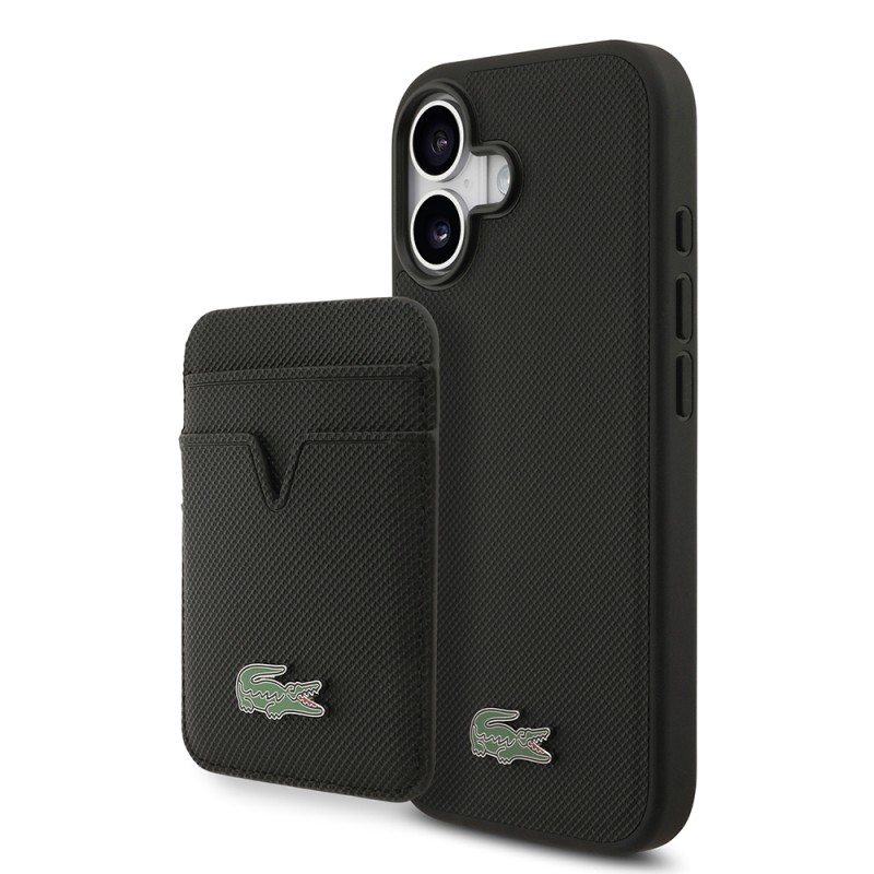 Apple iPhone 17 Case Lacoste Original Licensed M-Safe Charging Feature PU Pique Pattern Metal Logo Card Holder Cover - 5