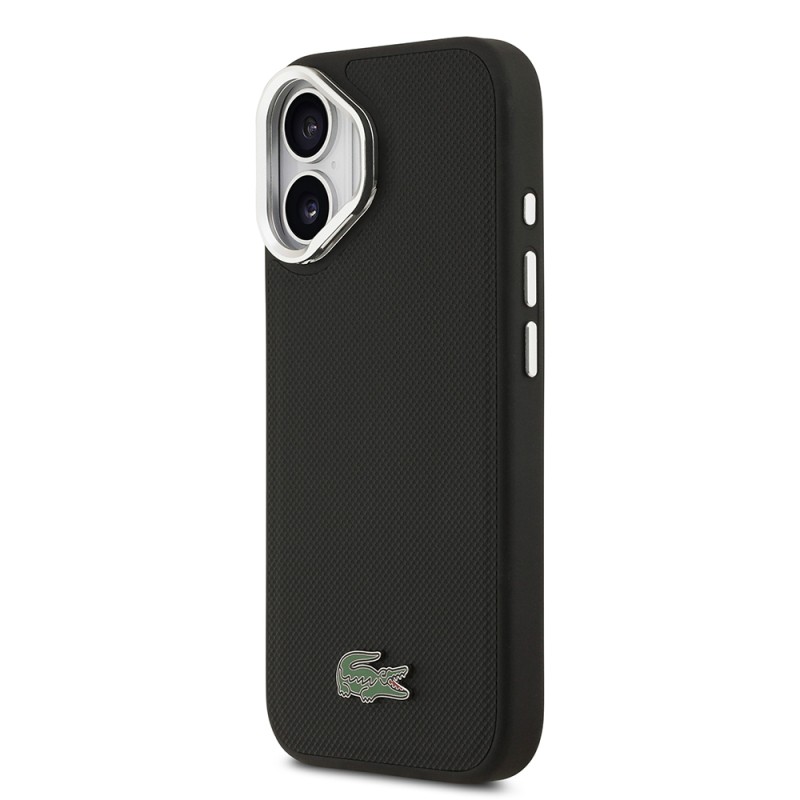 Apple iPhone 17 Case Lacoste Original Licensed M-safe Charging Feature PU Pique Pattern Stand Metal Logo Cover - 5