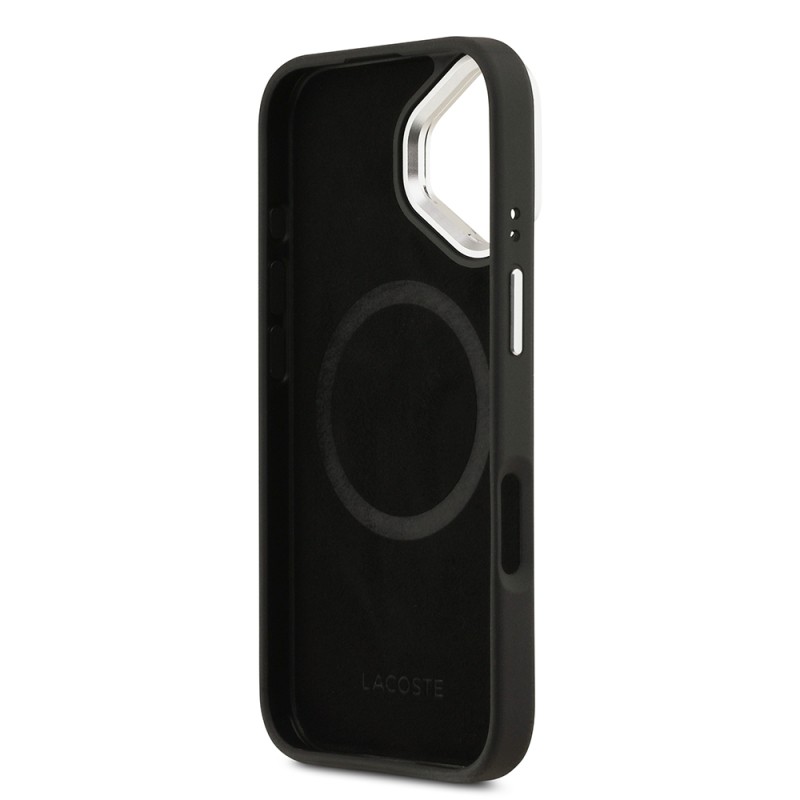 Apple iPhone 17 Case Lacoste Original Licensed M-safe Charging Feature PU Pique Pattern Stand Metal Logo Cover - 10