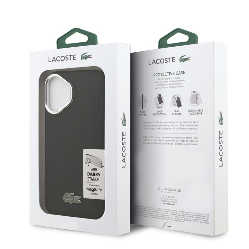 Apple iPhone 17 Case Lacoste Original Licensed M-safe Charging Feature PU Pique Pattern Stand Metal Logo Cover - 11