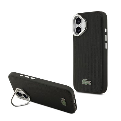 Apple iPhone 17 Case Lacoste Original Licensed M-safe Charging Feature PU Pique Pattern Stand Metal Logo Cover - 2
