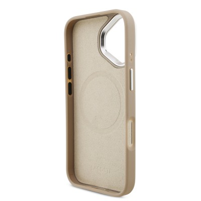 Apple iPhone 17 Case Lacoste Original Licensed M-safe Charging Feature PU Pique Pattern Stand Metal Logo Cover - 17