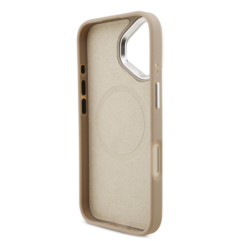 Apple iPhone 17 Case Lacoste Original Licensed M-safe Charging Feature PU Pique Pattern Stand Metal Logo Cover - 17