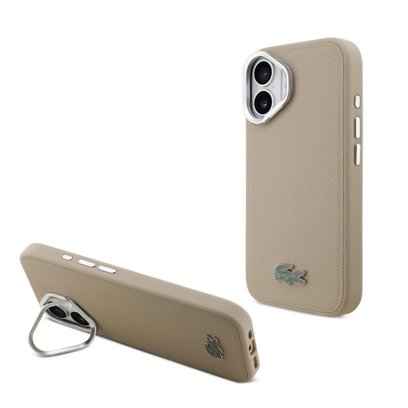 Apple iPhone 17 Case Lacoste Original Licensed M-safe Charging Feature PU Pique Pattern Stand Metal Logo Cover - 3