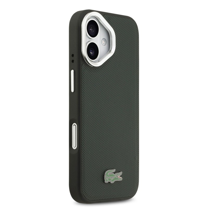 Apple iPhone 17 Case Lacoste Original Licensed M-safe Charging Feature PU Pique Pattern Stand Metal Logo Cover - 21