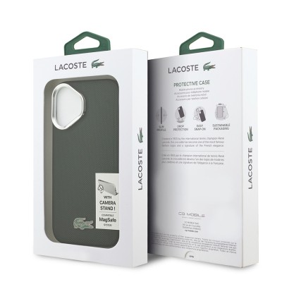 Apple iPhone 17 Case Lacoste Original Licensed M-safe Charging Feature PU Pique Pattern Stand Metal Logo Cover - 25