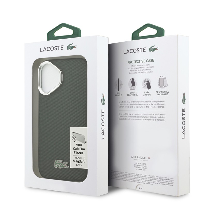 Apple iPhone 17 Case Lacoste Original Licensed M-safe Charging Feature PU Pique Pattern Stand Metal Logo Cover - 25