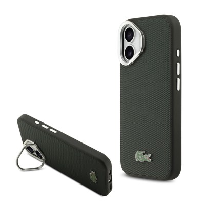 Apple iPhone 17 Case Lacoste Original Licensed M-safe Charging Feature PU Pique Pattern Stand Metal Logo Cover - 4