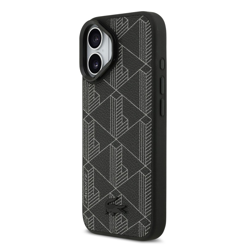 Apple iPhone 17 Case Lacoste Original Licensed M-safe Charging Feature Stand PU Leather Mixed Monogram Pattern Cover - 3