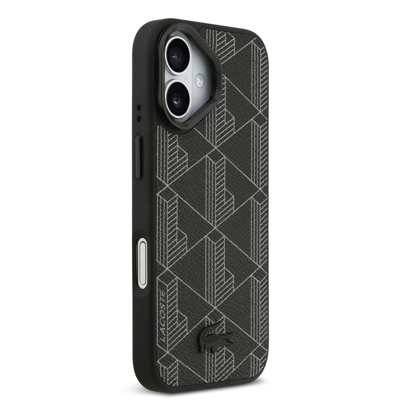 Apple iPhone 17 Case Lacoste Original Licensed M-safe Charging Feature Stand PU Leather Mixed Monogram Pattern Cover - 5