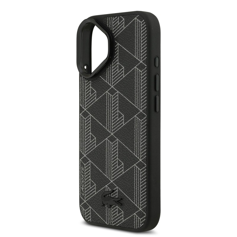 Apple iPhone 17 Case Lacoste Original Licensed M-safe Charging Feature Stand PU Leather Mixed Monogram Pattern Cover - 7