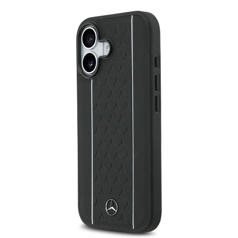 Apple iPhone 17 Case Mercedes Benz Original Licensed M-Safe Charging Feature Striped Star Patterned Metal Logo Leather Cover - 4