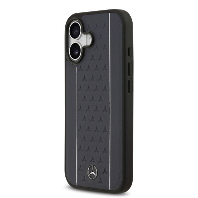 Apple iPhone 17 Case Mercedes Benz Original Licensed M-Safe Charging Feature Striped Star Patterned Metal Logo Leather Cover - 12