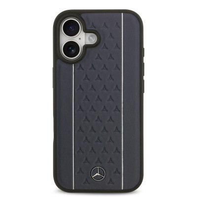 Apple iPhone 17 Case Mercedes Benz Original Licensed M-Safe Charging Feature Striped Star Patterned Metal Logo Leather Cover - 13