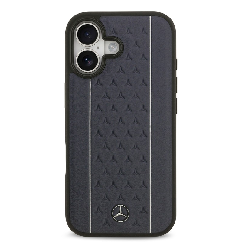 Apple iPhone 17 Case Mercedes Benz Original Licensed M-Safe Charging Feature Striped Star Patterned Metal Logo Leather Cover - 13