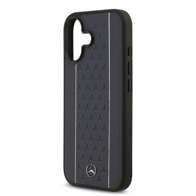 Apple iPhone 17 Case Mercedes Benz Original Licensed M-Safe Charging Feature Striped Star Patterned Metal Logo Leather Cover - 16