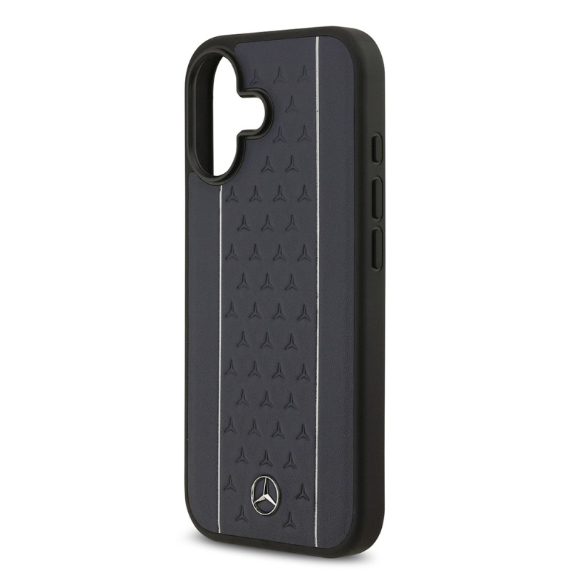 Apple iPhone 17 Case Mercedes Benz Original Licensed M-Safe Charging Feature Striped Star Patterned Metal Logo Leather Cover - 16