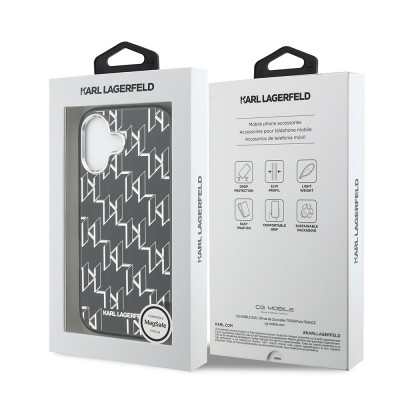 Apple iPhone 17 Case Original Licensed M-Safe Charging Feature Karl Lagerfeld IML Printed Monogram Design Cover - 9