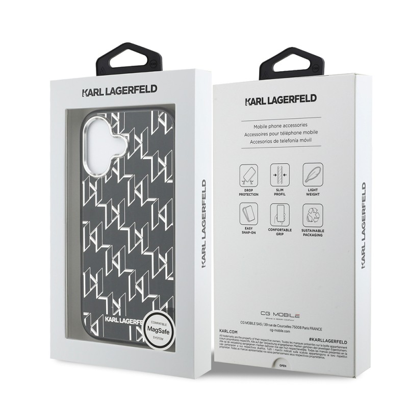 Apple iPhone 17 Case Original Licensed M-Safe Charging Feature Karl Lagerfeld IML Printed Monogram Design Cover - 9