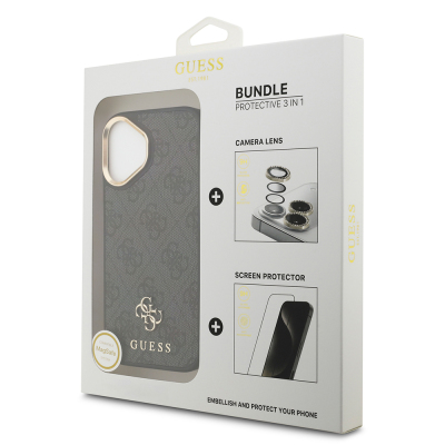 Apple iPhone 17 Guess Orjinal Lisanslı 4G ve Yazı Logolu Kılıf + Ekran Koruyucu + Lens Koruyucu 3in1 Aksesuar Seti - Guess