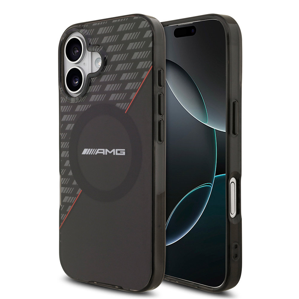 Apple iPhone 17 Kılıf AMG Orjinal Lisanslı M-safe Şarj Özellikli Çift Katmanlı Kırmızı Çapraz Çizgili Kapak - Siyah-Kırmızı