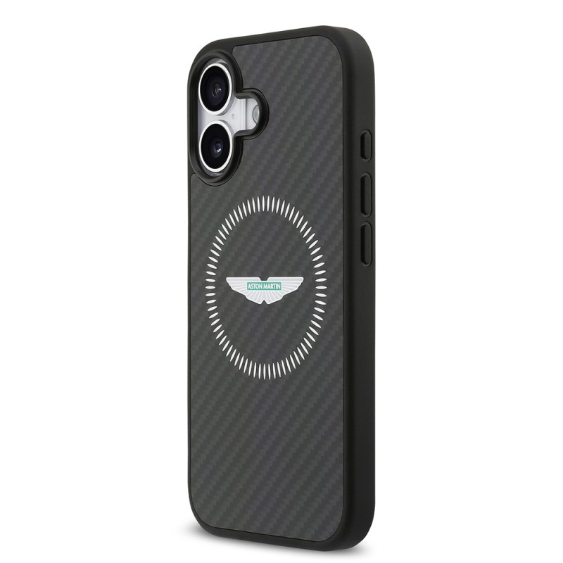 Apple iPhone 17 Kılıf Aston Martin Orjinal Lisanslı M-safe Şarj Özellikli Karbon Fiber Kapak - 3