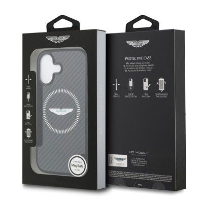 Apple iPhone 17 Kılıf Aston Martin Orjinal Lisanslı M-safe Şarj Özellikli Karbon Fiber Kapak - 9