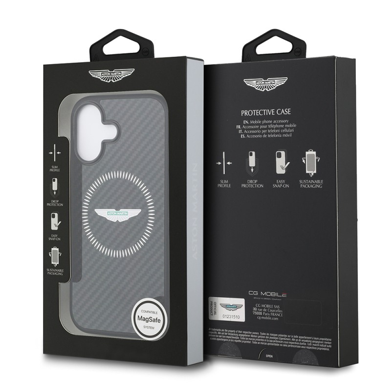 Apple iPhone 17 Kılıf Aston Martin Orjinal Lisanslı M-safe Şarj Özellikli Karbon Fiber Kapak - 9
