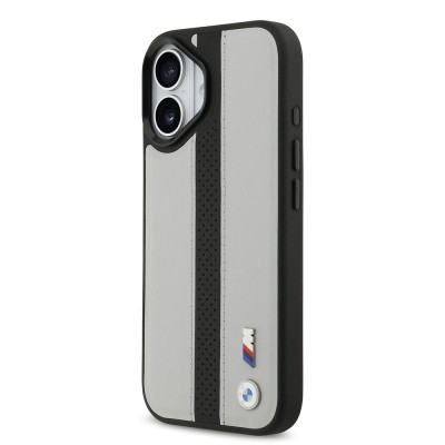 Apple iPhone 17 Kılıf BMW Orjinal Lisanslı M-safe Şarj Özellikli Deri Arka Yüzey Metal Logolu Delikli Şerit Tasarımlı Kapak - 5