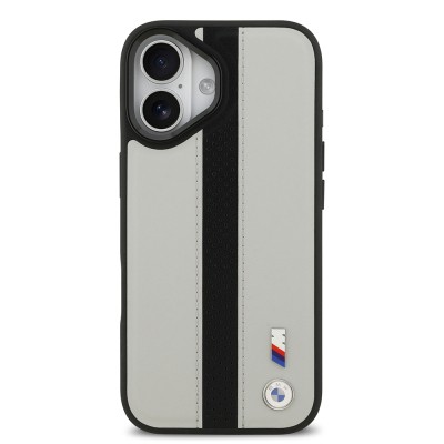 Apple iPhone 17 Kılıf BMW Orjinal Lisanslı M-safe Şarj Özellikli Deri Arka Yüzey Metal Logolu Delikli Şerit Tasarımlı Kapak - 6