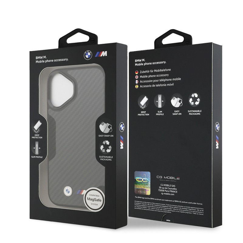 Apple iPhone 17 Kılıf BMW Orjinal Lisanslı M-safe Şarj Özellikli Karbon Fiber Metal Logolu Kapak - 9