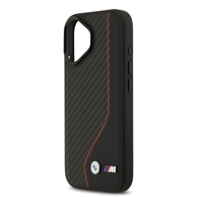Apple iPhone 17 Kılıf BMW Orjinal Lisanslı M-safe Şarj Özellikli Metal BMW ve M Logolu PU Karbon Tasarımlı Kapak - 5