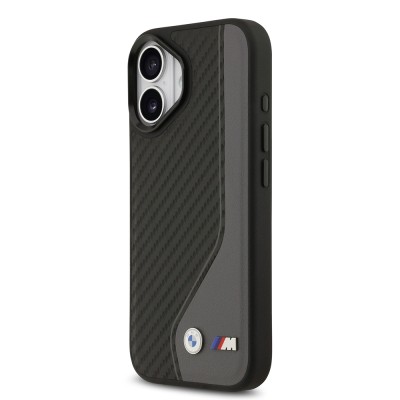 Apple iPhone 17 Kılıf BMW Orjinal Lisanslı M-safe Şarj Özellikli Metal BMW ve M Logolu PU Karbon Tasarımlı Kapak - 11