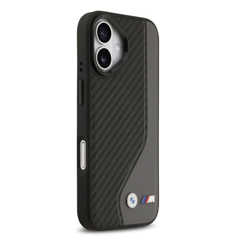 Apple iPhone 17 Kılıf BMW Orjinal Lisanslı M-safe Şarj Özellikli Metal BMW ve M Logolu PU Karbon Tasarımlı Kapak - 13