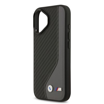 Apple iPhone 17 Kılıf BMW Orjinal Lisanslı M-safe Şarj Özellikli Metal BMW ve M Logolu PU Karbon Tasarımlı Kapak - 15