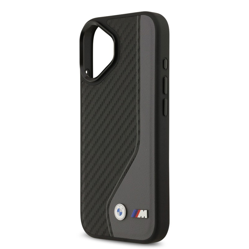 Apple iPhone 17 Kılıf BMW Orjinal Lisanslı M-safe Şarj Özellikli Metal BMW ve M Logolu PU Karbon Tasarımlı Kapak - 15