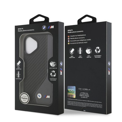 Apple iPhone 17 Kılıf BMW Orjinal Lisanslı M-safe Şarj Özellikli Metal BMW ve M Logolu PU Karbon Tasarımlı Kapak - 17