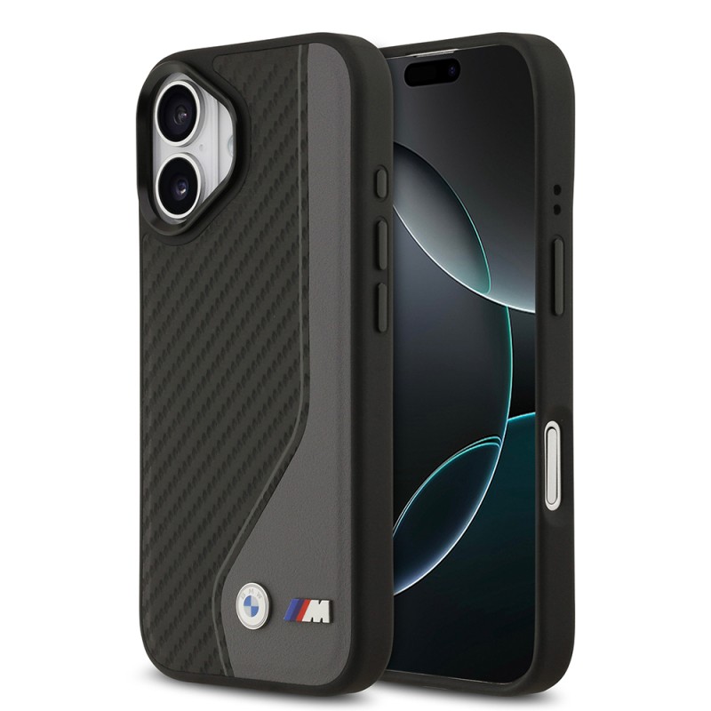 Apple iPhone 17 Kılıf BMW Orjinal Lisanslı M-safe Şarj Özellikli Metal BMW ve M Logolu PU Karbon Tasarımlı Kapak - 3