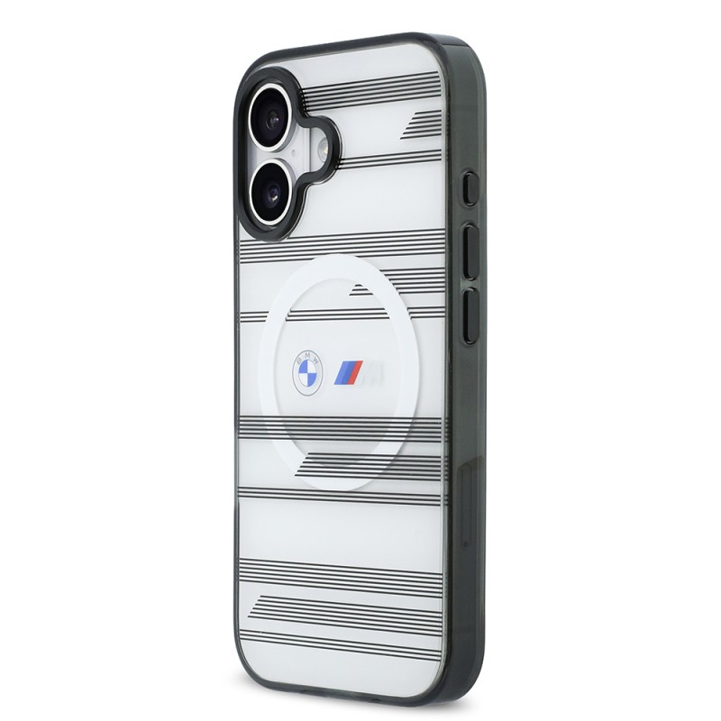 Apple iPhone 17 Kılıf BMW Orjinal Lisanslı M-safe Şarj Özellikli Metal Kamera Butonlu Yatay Şeritli M Dizayn Kapak - 11