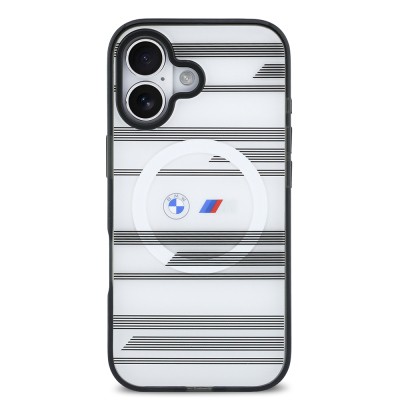 Apple iPhone 17 Kılıf BMW Orjinal Lisanslı M-safe Şarj Özellikli Metal Kamera Butonlu Yatay Şeritli M Dizayn Kapak - 12