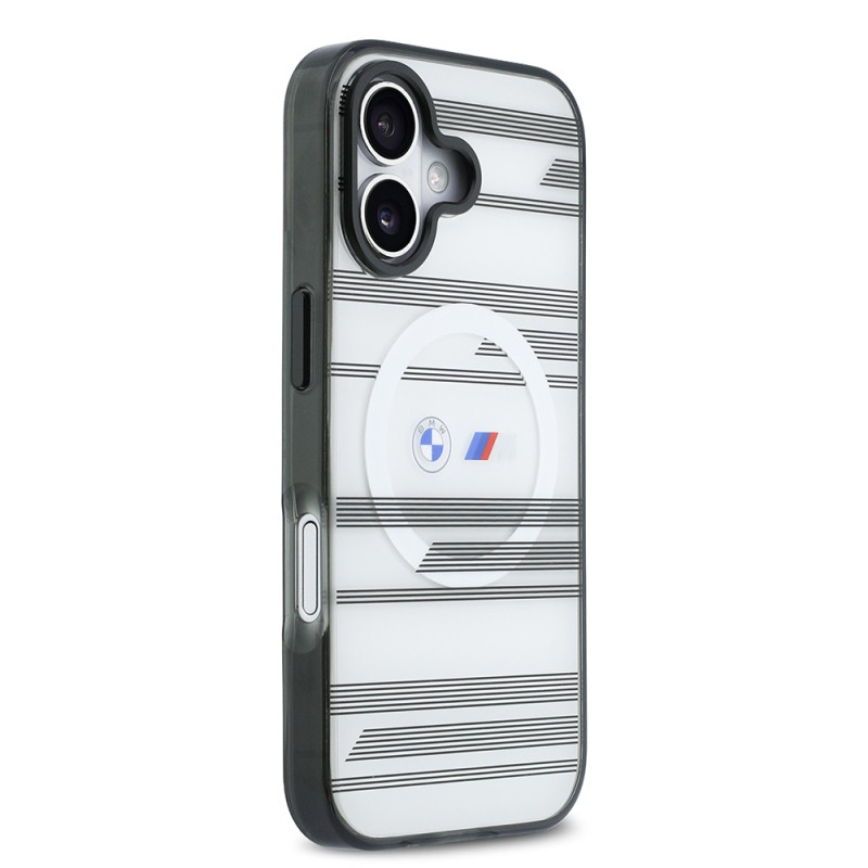 Apple iPhone 17 Kılıf BMW Orjinal Lisanslı M-safe Şarj Özellikli Metal Kamera Butonlu Yatay Şeritli M Dizayn Kapak - 13