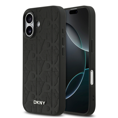 Apple iPhone 17 Kılıf DKNY Orjinal Lisanslı M-safe Şarj Özellikli 3D Yazılı Grid Pattern Kapak - DKNY