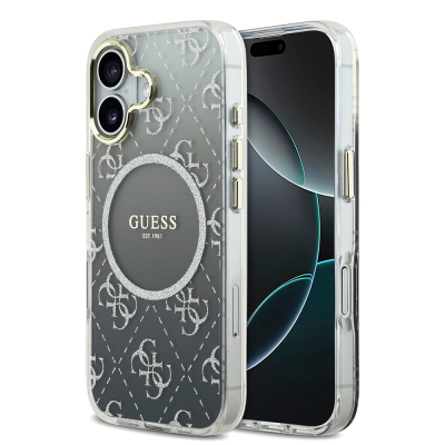 Apple iPhone 17 Kılıf Guess Orjinal Lisanslı M-safe Şarj Özellikli 4G Desenli Simli Silikon Kapak - Guess